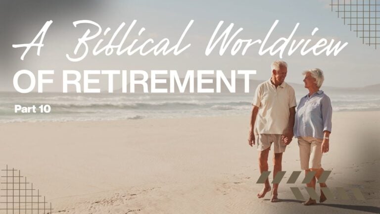Elderly couple walking on the beach during sunset for retirement planning.